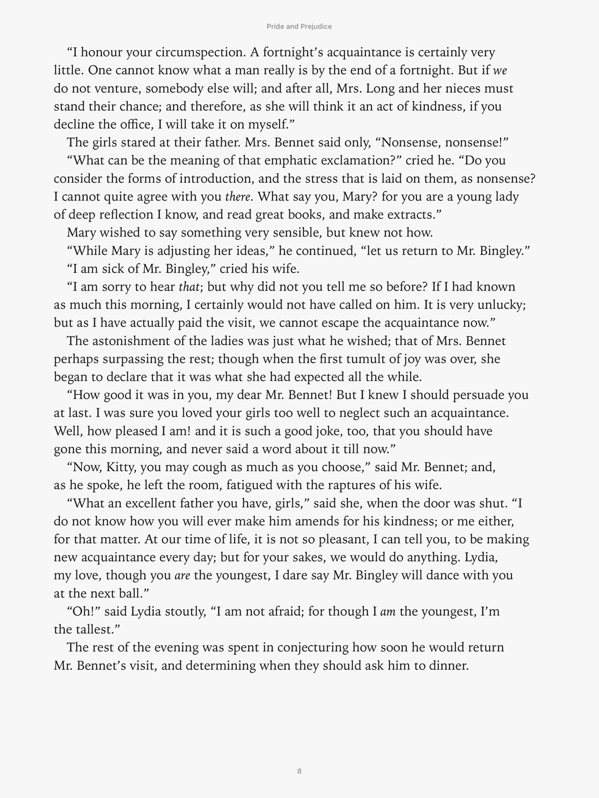 A page of Pride and Prejudice in the reader on iPad